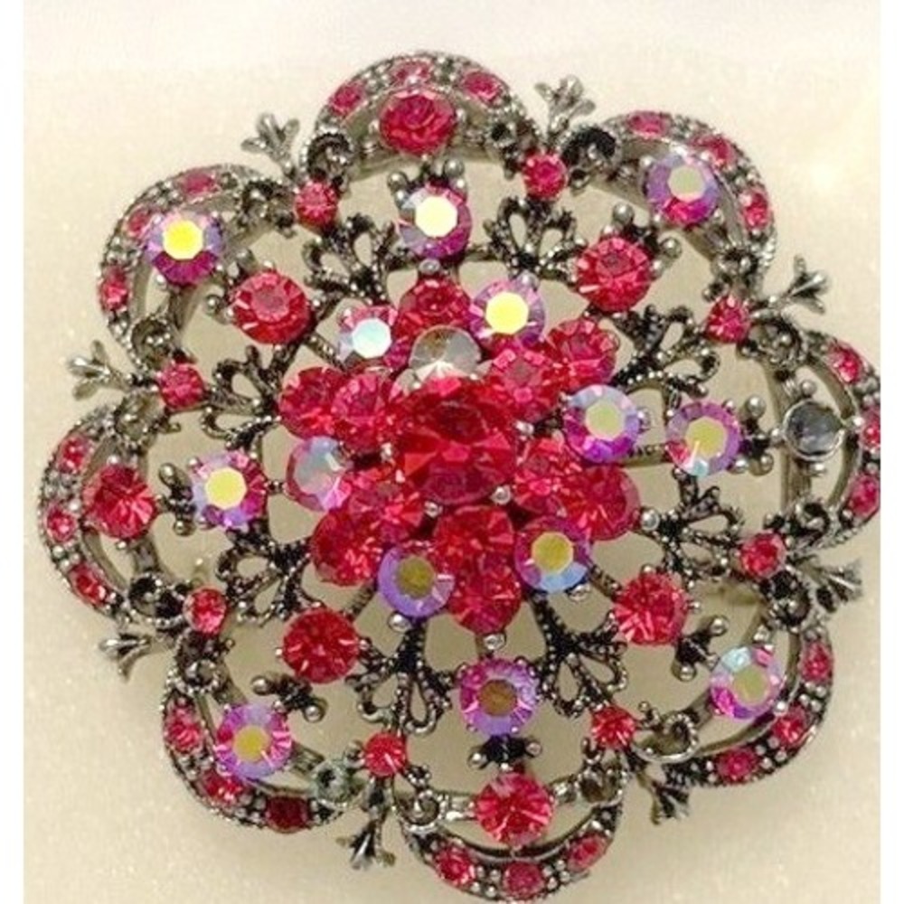 Beautiful Dazzling Red Crystal Floral Brooch